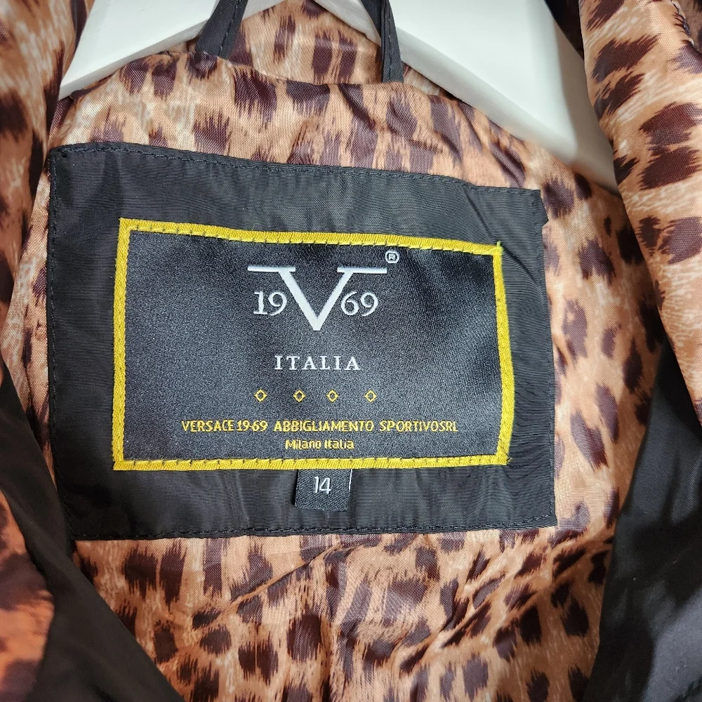 Kids Versace Italia 19V69 Black Puffer Jacket with Faux Fur Hood
